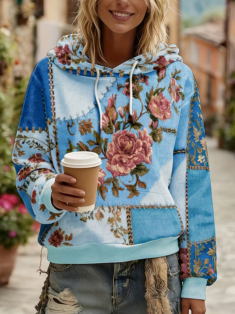 Norella – Langærmet Hættetrøje Med Blomstermønster I Patchwork