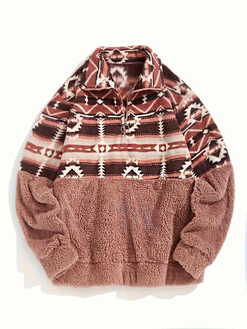 Limina – Teddy-Sweatshirt Med Halv Lynlås Og Geometrisk Mønster