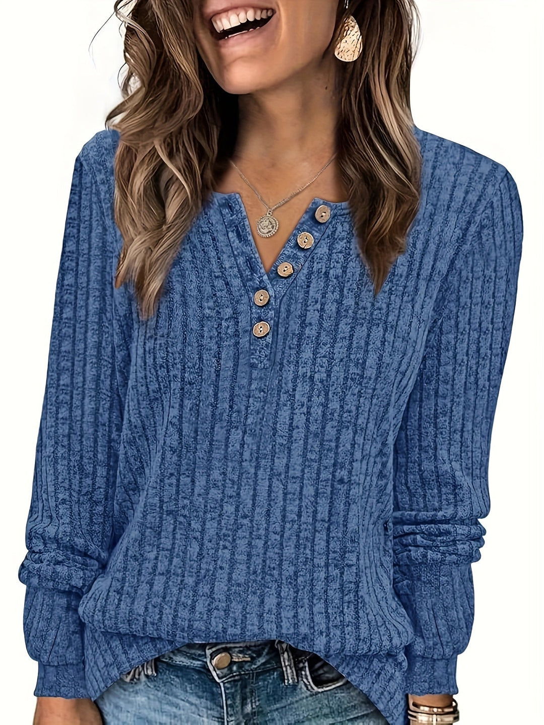 Keeler - Henley Bluse Med Lange Ærmer Ribkant Og Knapper