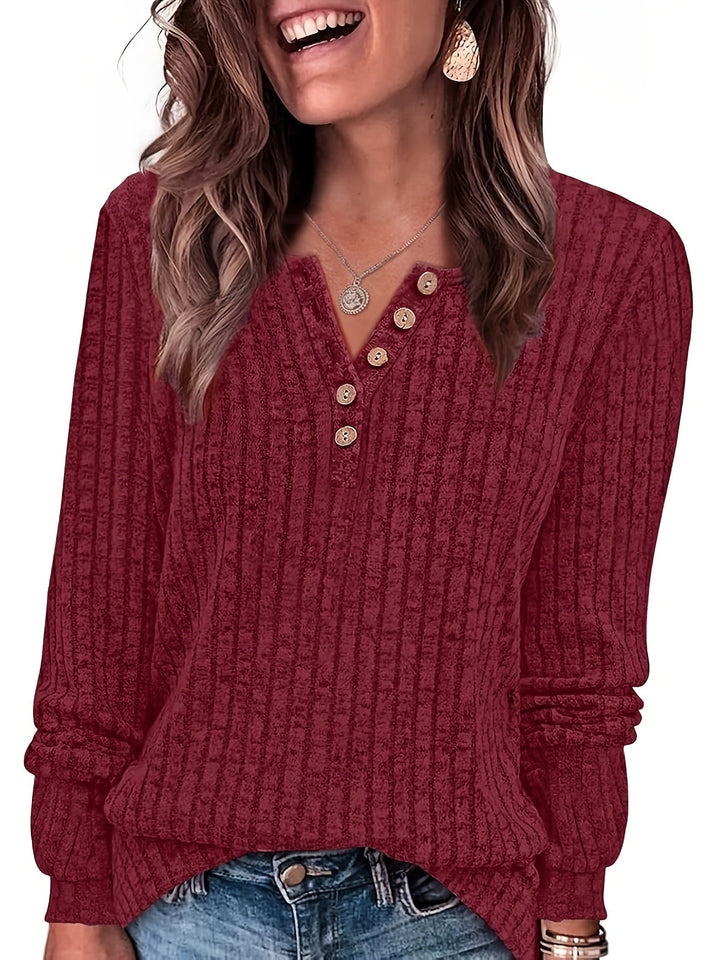 Keeler - Henley Bluse Med Lange Ærmer Ribkant Og Knapper