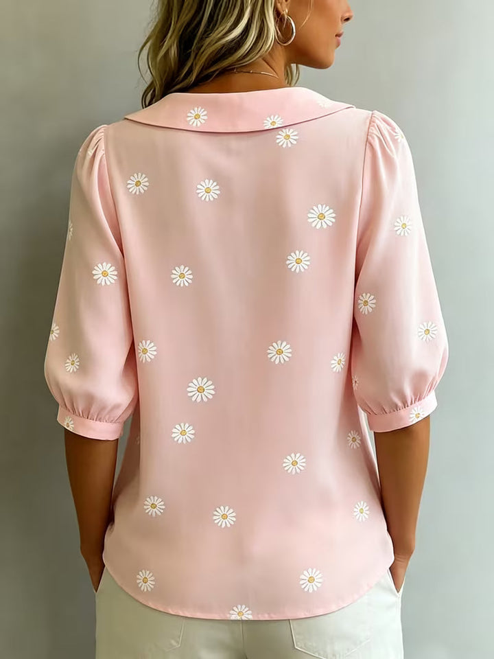 Alvique – Bluse Med Kort Ærme Og Blomsterprint På Kraven