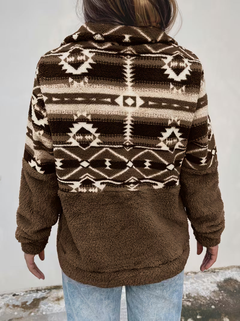 Limina – Teddy-Sweatshirt Med Halv Lynlås Og Geometrisk Mønster