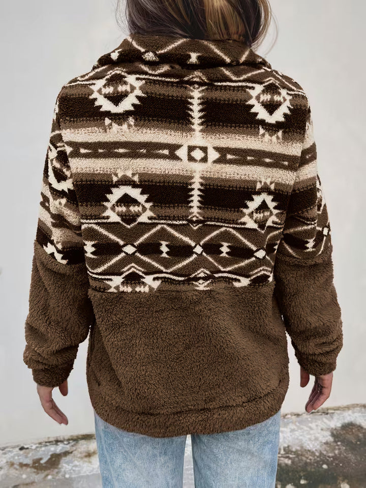 Limina – Teddy-Sweatshirt Med Halv Lynlås Og Geometrisk Mønster