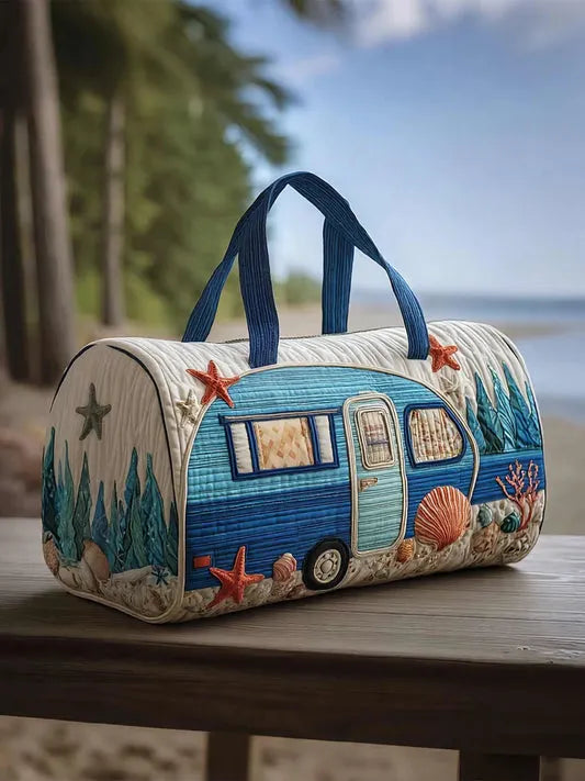 RetroBloom – Vatteret Rejsetaske Med Vintage Campingvognsmotiv