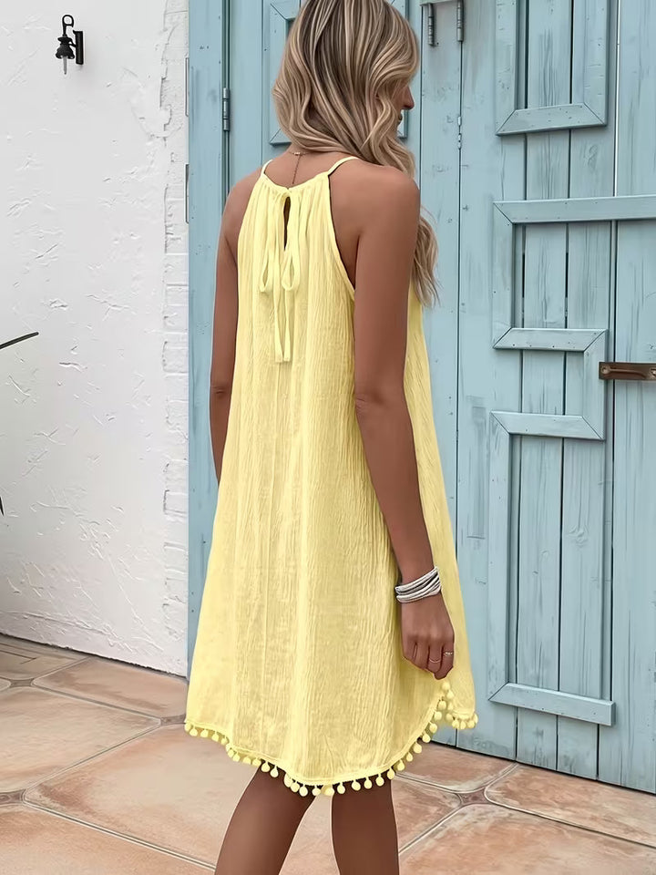 Shiena – Elegant Hæklet Halterneck-Kjole I Blonder