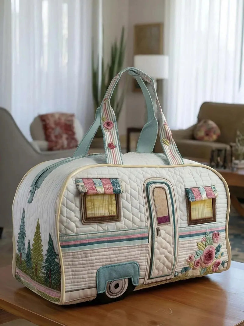 RetroBloom – Vatteret Rejsetaske Med Vintage Campingvognsmotiv