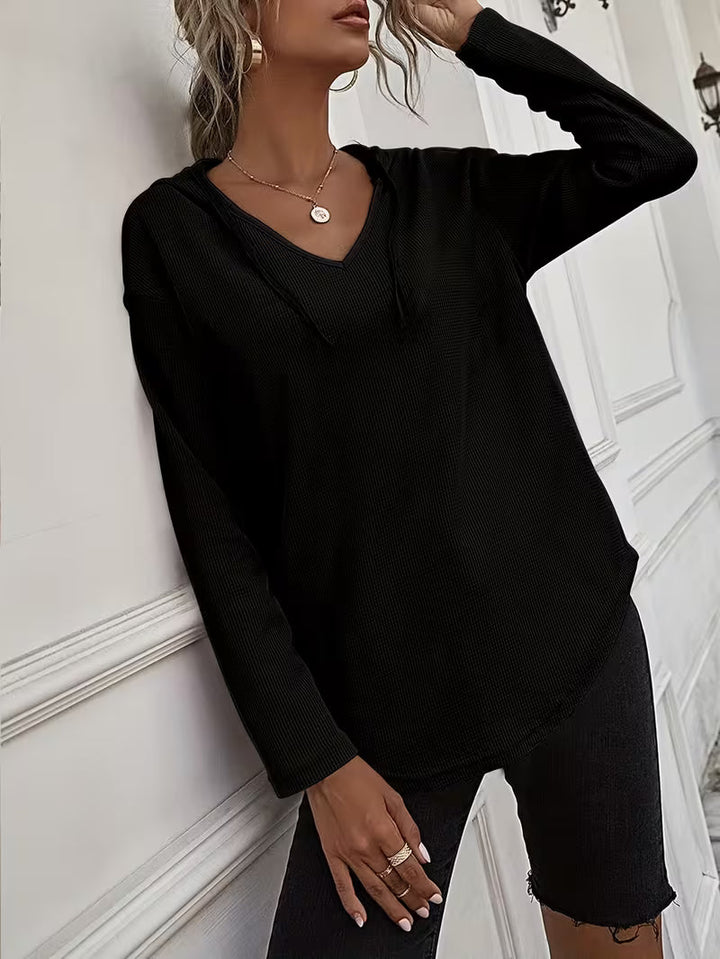 Heydi – Sweatshirt Med Lange ærmer Buet Forneden og Hætte