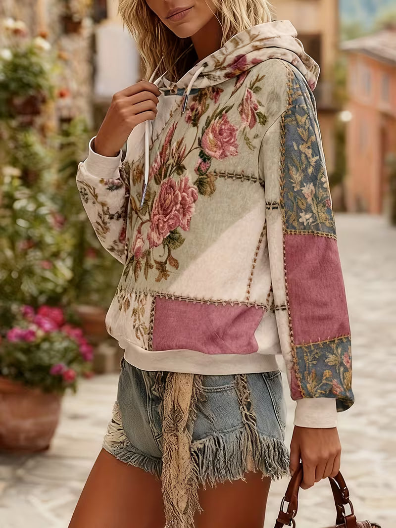 Norella – Langærmet Hættetrøje Med Blomstermønster I Patchwork
