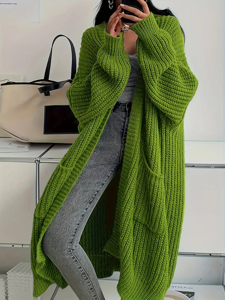 Ludivine - Hyggelig, Lang Strikket Cardigan Med Åben Front Og Lomme