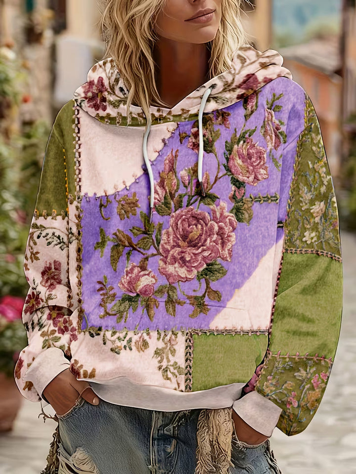 Norella – Langærmet Hættetrøje Med Blomstermønster I Patchwork