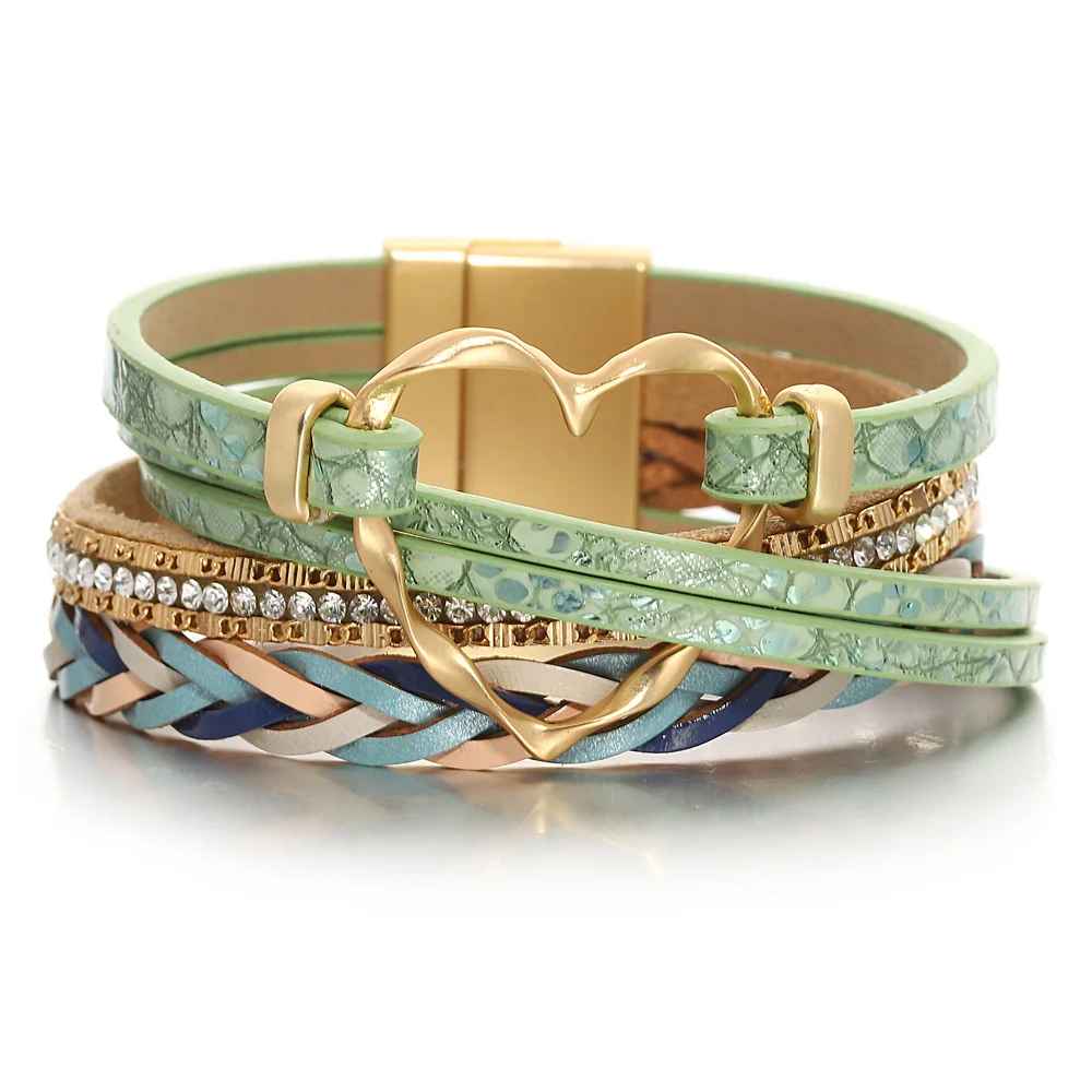 Reyn – Læderarmbånd Med Hjertevedhæng I Lag
