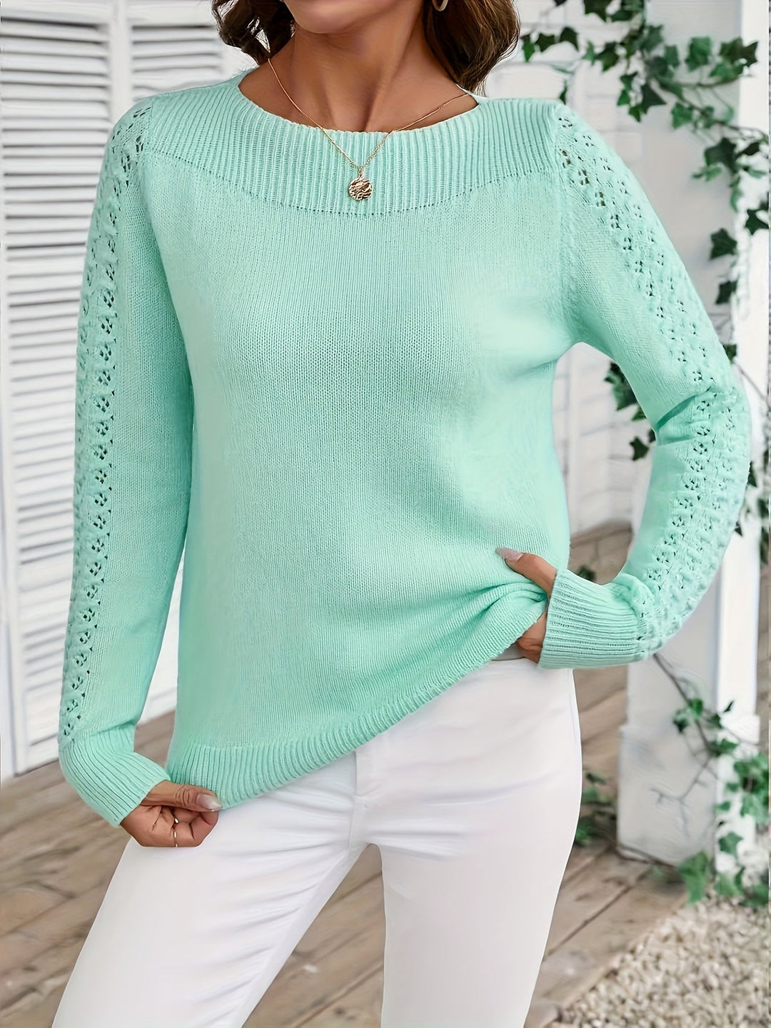 Pauliina - Afslappet Langærmet Sweater Med Hulmønster