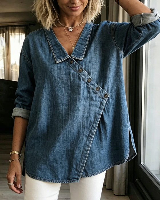Olizia – Enkel Bluse Med Diagonal Knaplukning