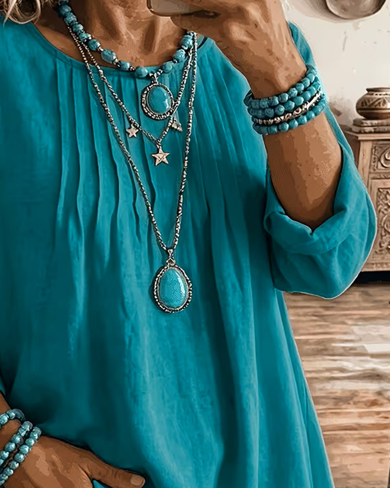 Taireen – Boho Inspireret Plisseret Tunika Bluse