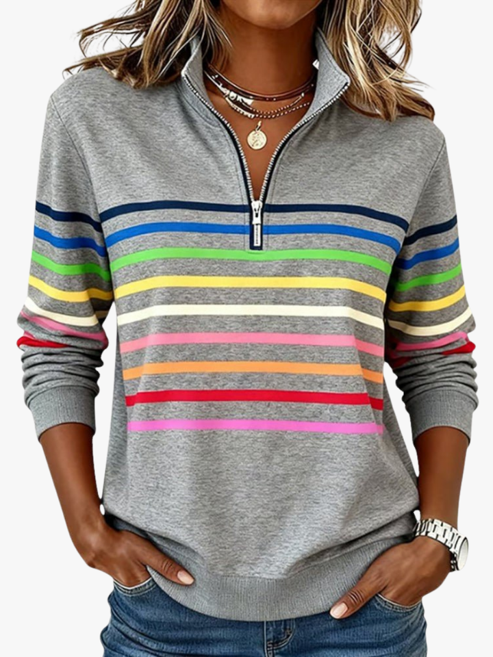 Mourinda - Stribet Sweatshirt I Kvartlængde