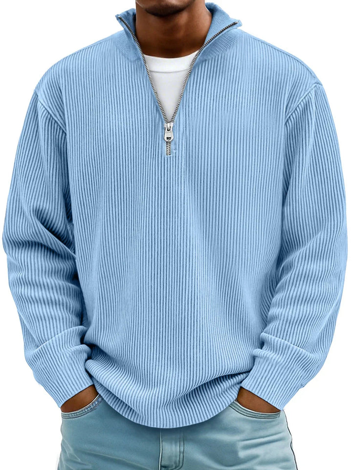 Trestan – Ribstrikket Langærmet Pullover Med Kvartlås