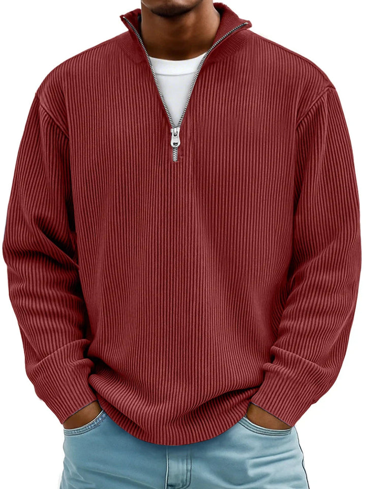 Trestan – Ribstrikket Langærmet Pullover Med Kvartlås