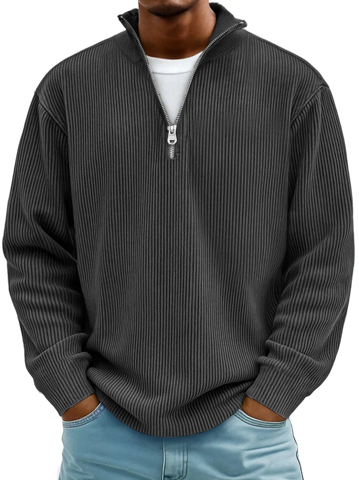 Trestan – Ribstrikket Langærmet Pullover Med Kvartlås