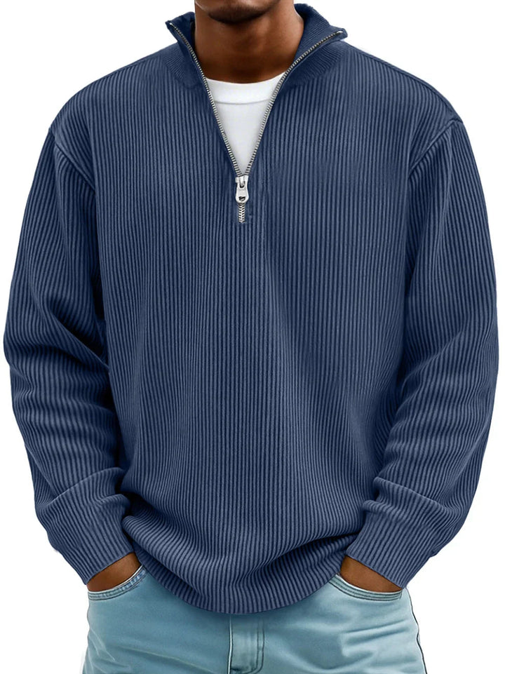 Trestan – Ribstrikket Langærmet Pullover Med Kvartlås