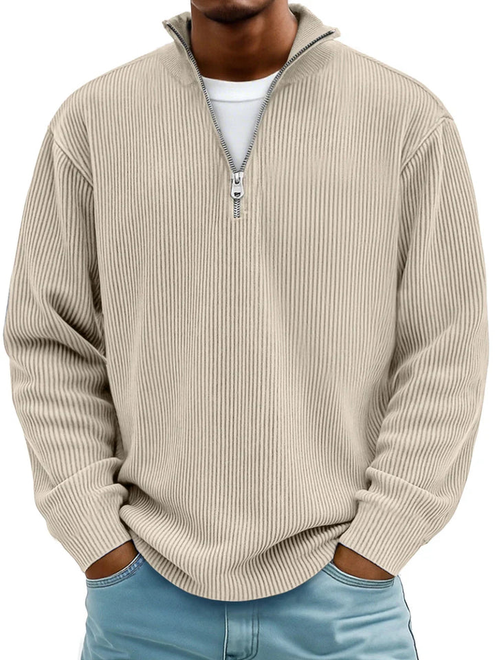 Trestan – Ribstrikket Langærmet Pullover Med Kvartlås