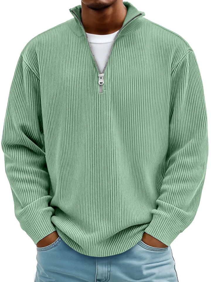 Trestan – Ribstrikket Langærmet Pullover Med Kvartlås
