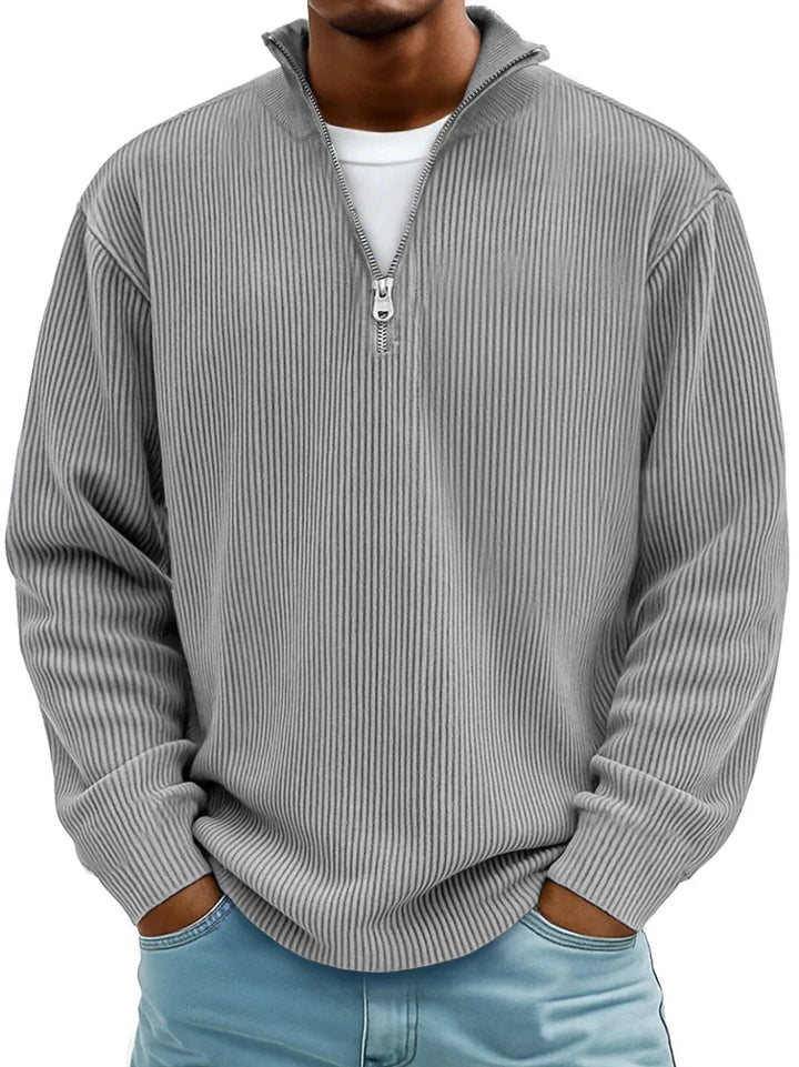 Trestan – Ribstrikket Langærmet Pullover Med Kvartlås