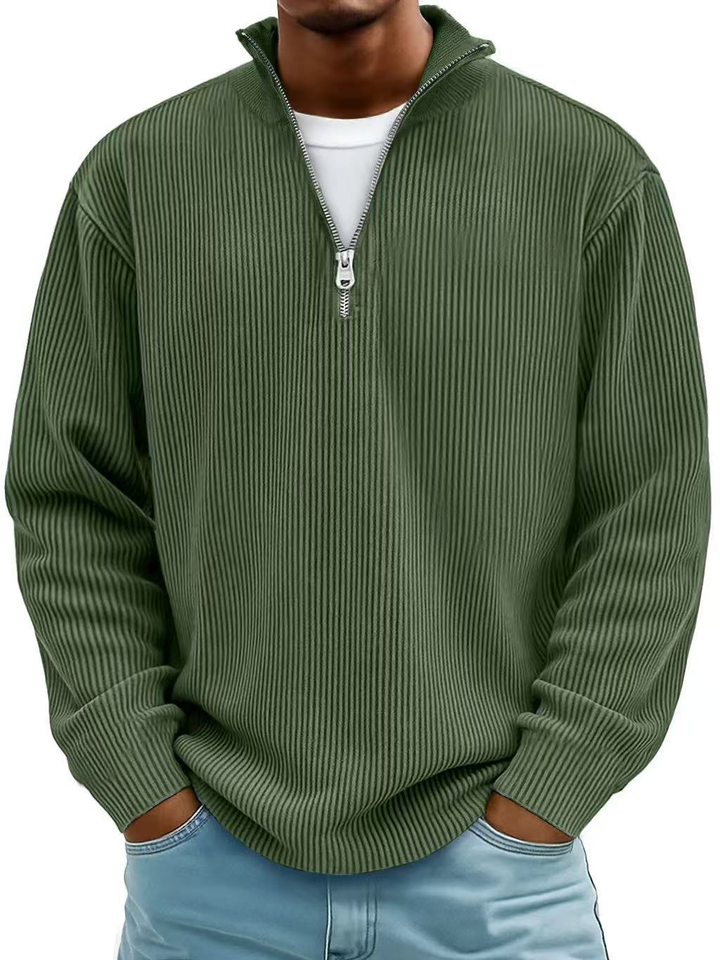 Trestan – Ribstrikket Langærmet Pullover Med Kvartlås