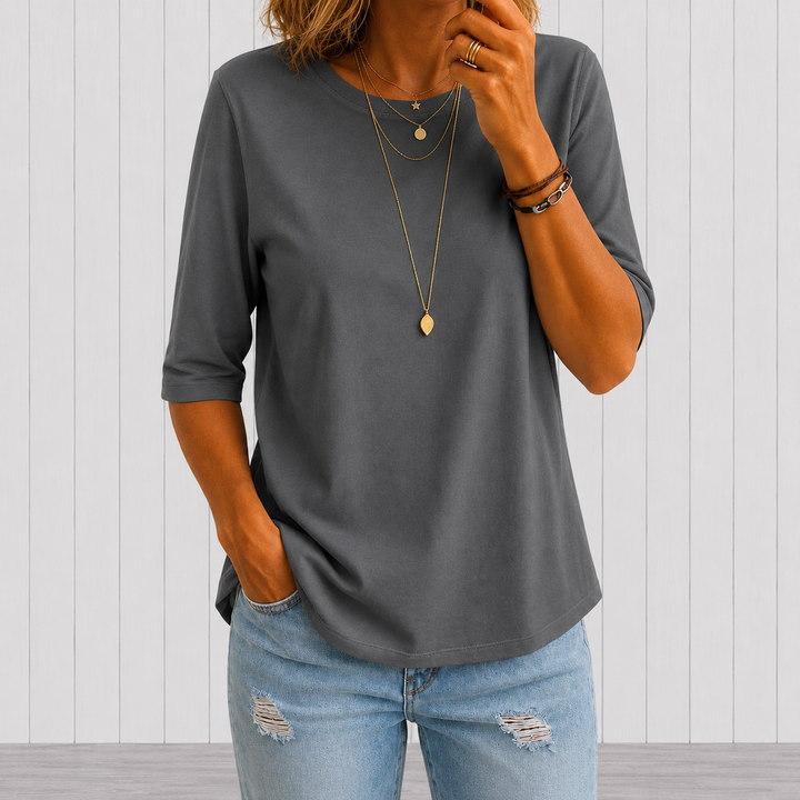 Arisa – T-Shirt Med Rund als og Trekvartærmer