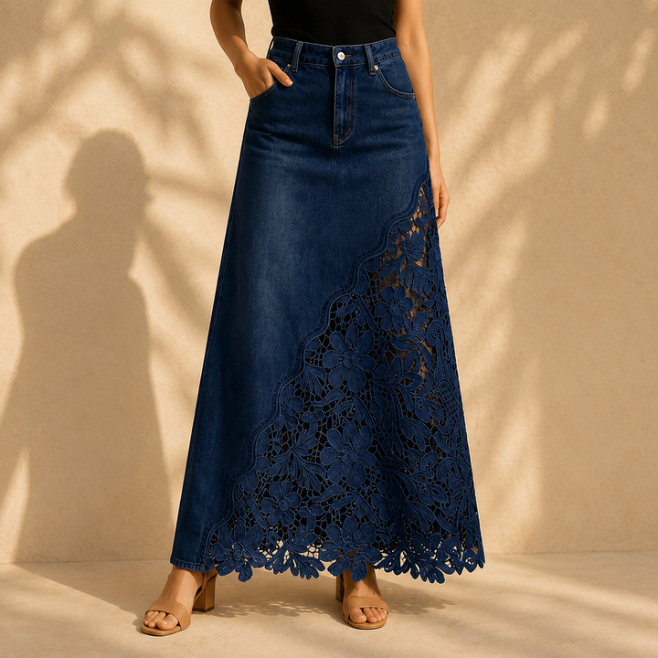 Khaingan - Maxinederdel I Denim Med Blonder