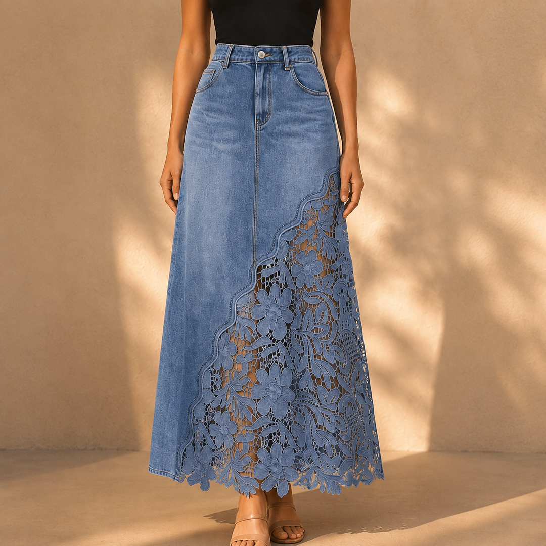 Khaingan - Maxinederdel I Denim Med Blonder