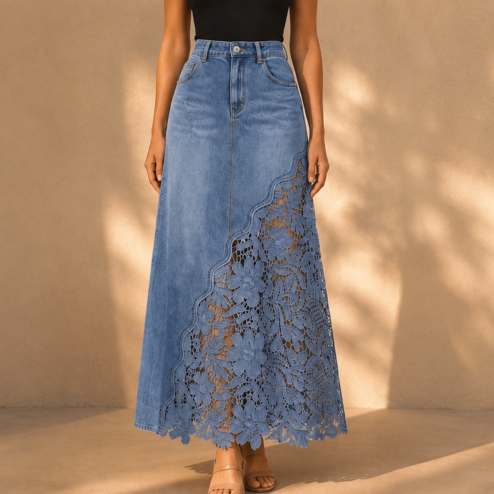 Khaingan - Maxinederdel I Denim Med Blonder