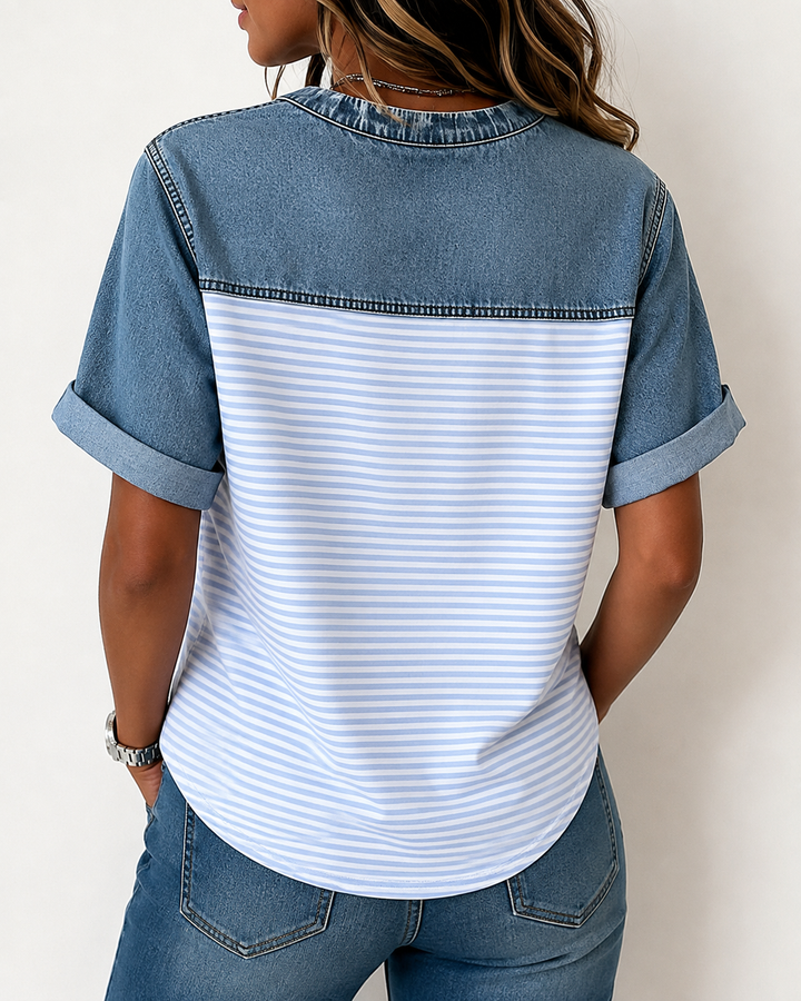 Tessie – Denimbluse Med Stribede Paneler