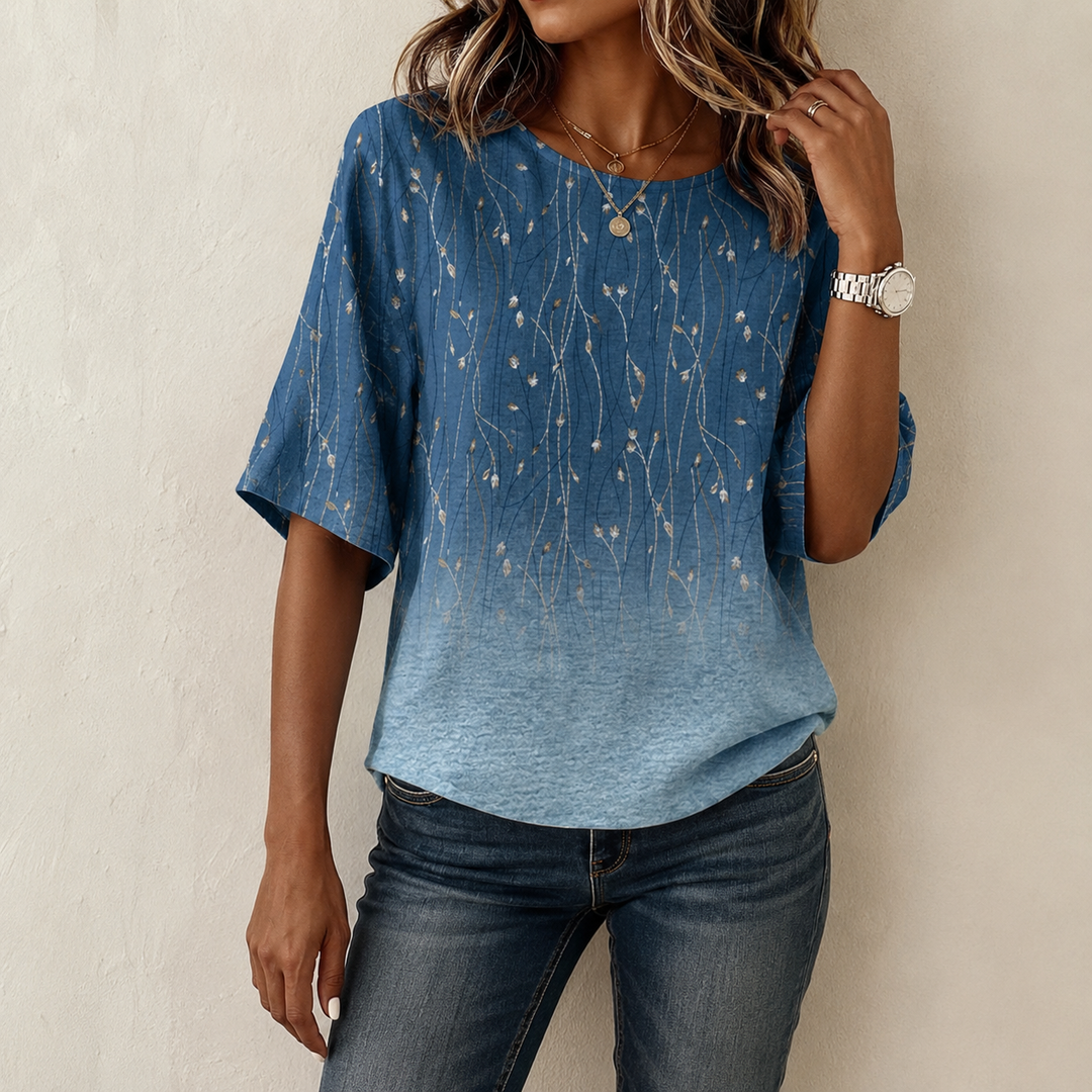 Eelene – Vintage-bluse Med Bladmønster