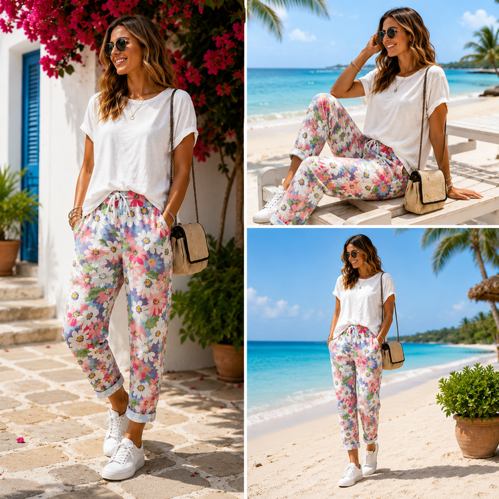 Leyza – Tapered Bukser Med Blomster Udskriv