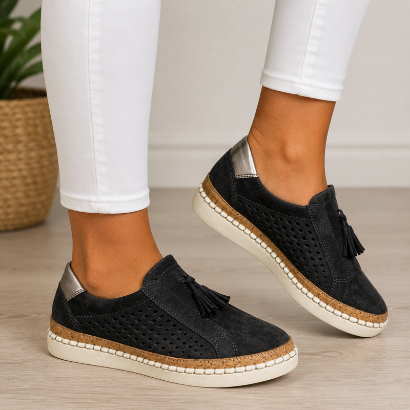 Sheyzina – Perforerede Slip-on Loafers Med Kvaster og Platformsål