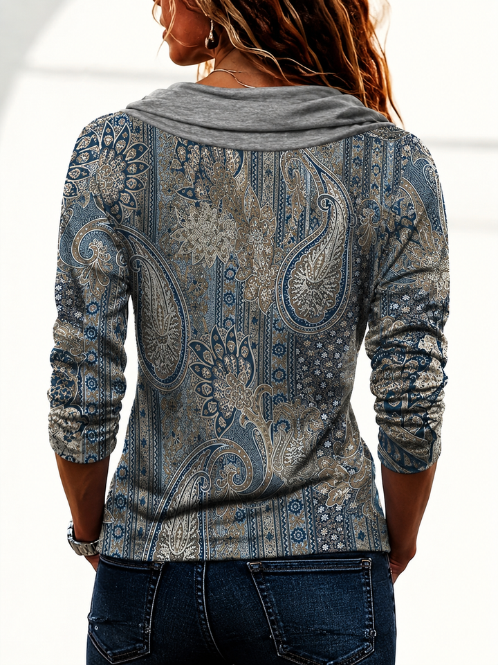 Vinja – Top Med Paisley-Mønster Og Rullekrave