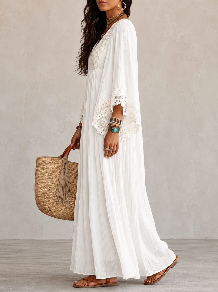 Shimmila – Maxi-kjole i Chiffon Med Batwing-ærmer og Blonder