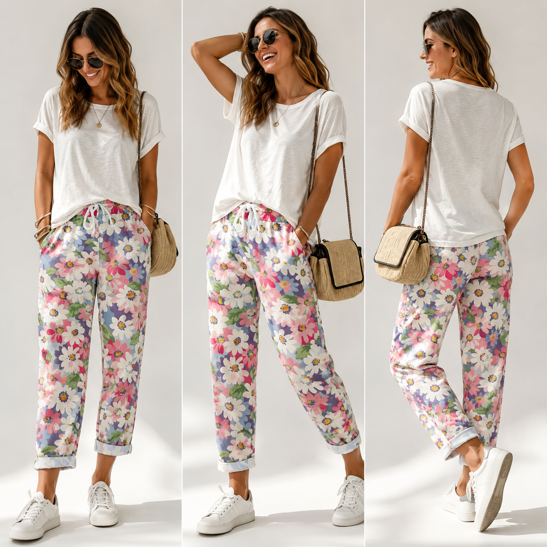 Leyza – Tapered Bukser Med Blomster Udskriv