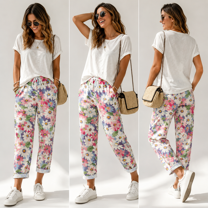Leyza – Tapered Bukser Med Blomster Udskriv