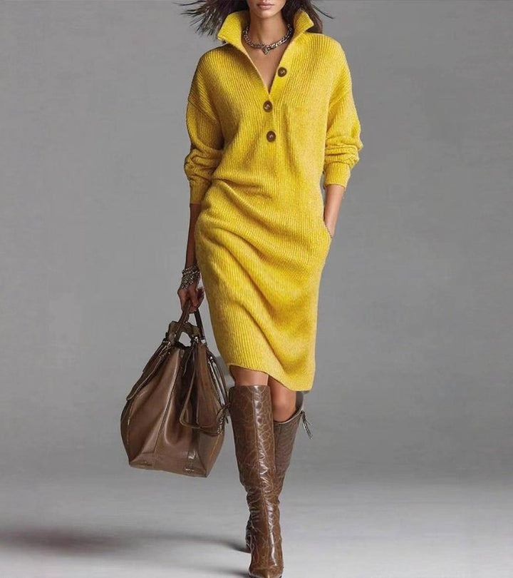 Perona – Elegant Strikket Kjole Med Knapper