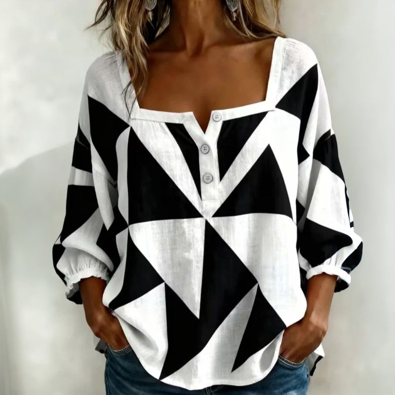 Mayuri – Afslappet Geometrisk Bluse