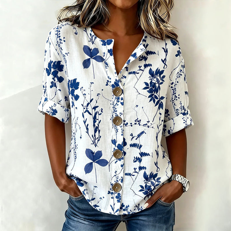 Soora - Bluse Med Vintage Bladmønster