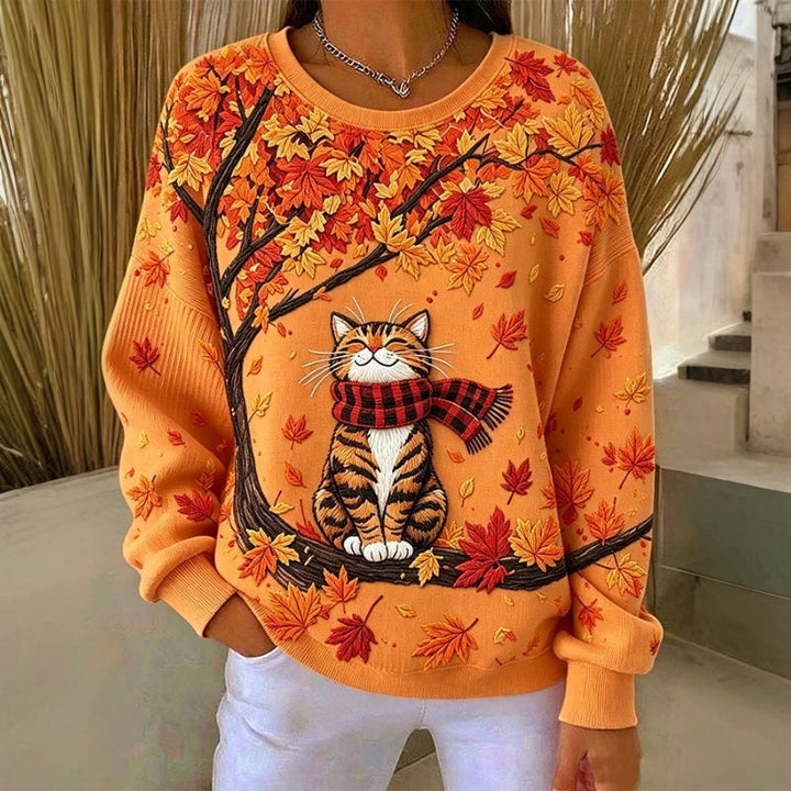 Jivina – Afslappet Sweatshirt Med Katteprint