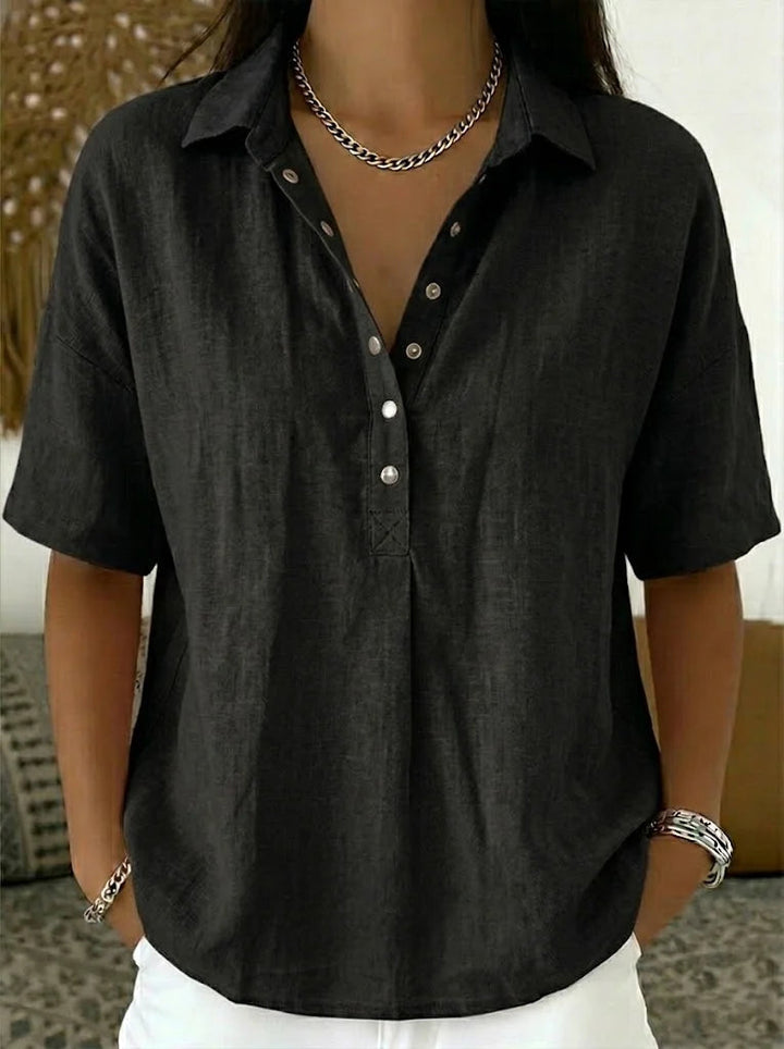 Anzhela - Elegant Kortærmet Bluse Med Knapper