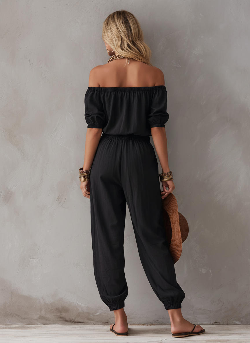 Nisan – Vævet, Ærmeløs Jumpsuit Med Bare Skuldre