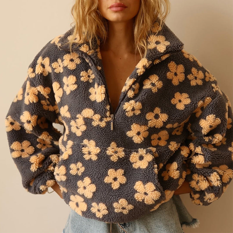 Yzella – Fleece-trøje Med Blomsterprint