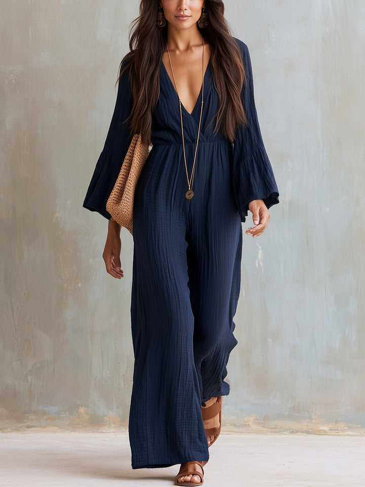 Magdlena – Luftig Jumpsuit Med V-Udskæring