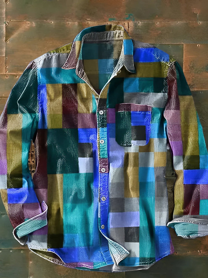 Jhoanny - Langærmet Skjorte Med Geometrisk Patchwork-mønster