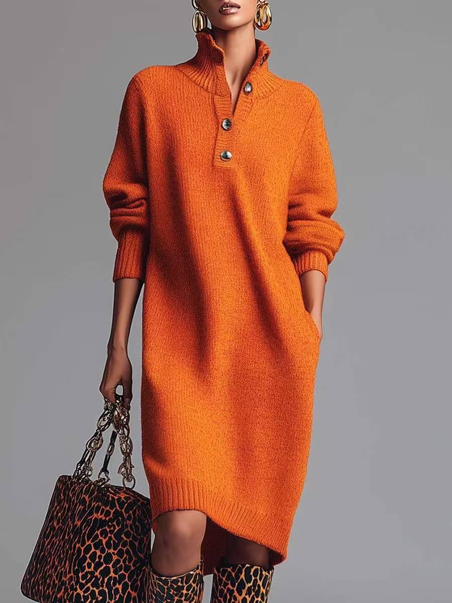 Perona – Elegant Strikket Kjole Med Knapper