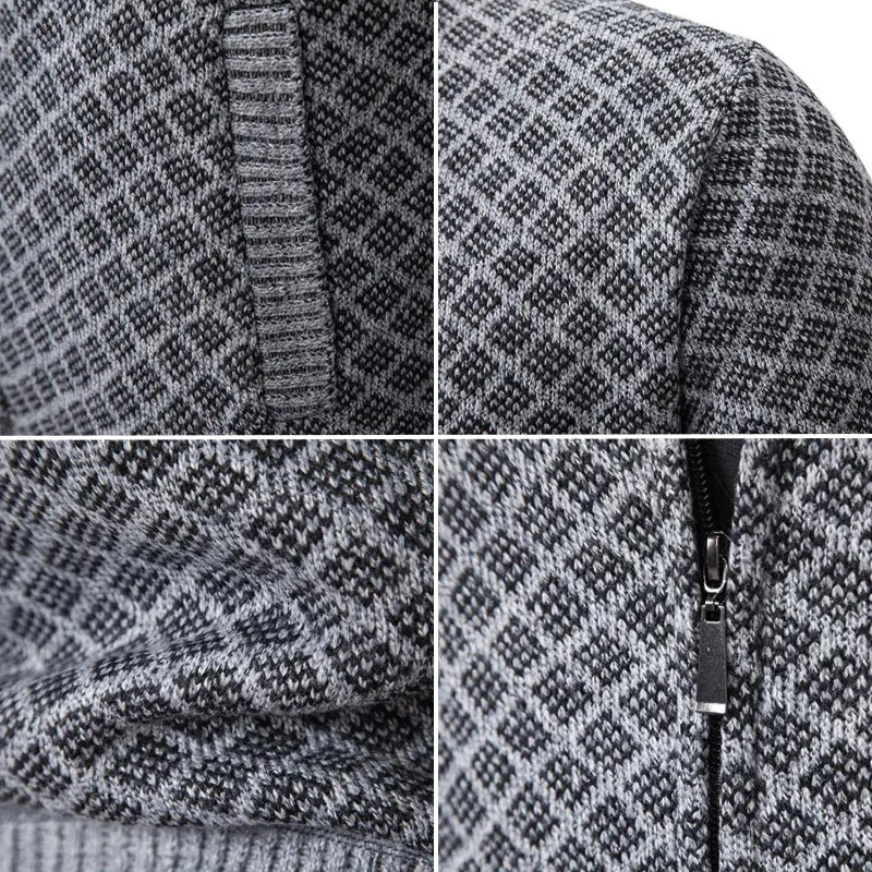 Klarik – Strikket Cardigan Med Diamantmønster Og Gennemgående Lynlås